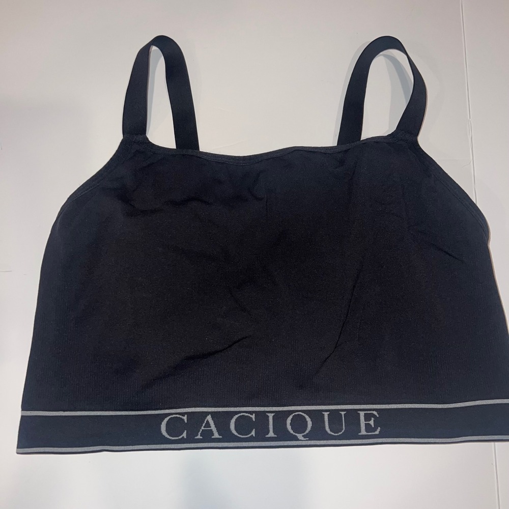 Cacique Bralette Women 18/20 Black Logo Band Adjustable Straps Seamless